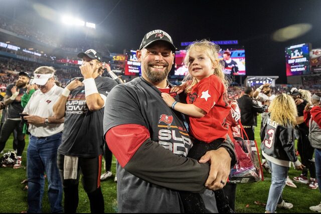 AQ Shipley celebrating Super Bowl LV win with daughter